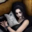 Placeholder: woman asleep on satin pillow with spiderwebs on face and mascara running down cheeks, gothic, 8k, high-quality, fine-detail, intricate, sharp, crisp, digital art, detailed matte, illustration, octane render, brian froud, howard lyon, Anne Dittman, Anne Stokes, Lisa Parker, Selina French