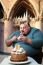 Placeholder: fat viktor orban eating birthday cake in a castle