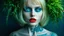 Placeholder: old retro photography, faded vignette, worn and cracked, double exposure, surrealism, blonde humanoid from another world, red lips, half body, greenish blue pale transparent glowing skin, plants growing out of head, tattoo, alien transparent eyes, hyperdetail, double exposure, Anna Razumovskaya, Anna Dittmann, Luis Royo, neo-impressionism, expressionism, oil painting. Vivid, detailed and textured brushstrokes reminiscent of Royo and Peter Coulson. Deep colors and dramatic lighting with cinematic