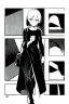 Placeholder: girl walks through portal, manga style, grayscale