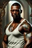 Placeholder: portrait of a 35 year old Handsome muscular mercenary with dark bronze skin adorned with tattoos. photorealistic