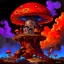 Placeholder: A fantabulous black, orange, and blue (((mushroom tower house))) erected atop a (geologic pillar), surrounded by the uncanny imaginative ((( swirling skies))), offset by the stark hues of a (neon-tinged nebulous space scape), within. captured by the hand a skilled master painter with a focus on (softly blurred compositions and voluminous lighting).