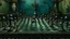 Placeholder: A blackish teal shadowy chess themed stronghold painted by Leonardo da Vinci