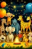 Placeholder: new year celebration fireworls family animals, elephant, bees, lion, bear, giraffe, tiger, peacock, panda