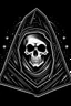 Placeholder: retro cartoon skeleton in a black hooded cloak drawn in a retro mascot style, inside a light diamond shape on a black background, monochromatic