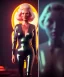 Placeholder: retro sci-fi portrait image from 1980, supermarket parking explosion, fire, scared people, blonde woman walking, sweet Kate moss face, tight latex suit, soft color, highly detailed, unreal engine 5, ray tracing, RTX, lumen lighting, ultra detail, volumetric lighting, 3d, finely drawn, high definition, high resolution.