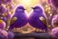 Placeholder: Very fluffy bird couple love, flora, in sparkling sunshine Weight:1 detailed matte painting Weight:0.9 in purple, golden glitters