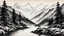 Placeholder: a deer in landscape, traditional ink art, mountain, trees, river