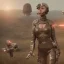 Placeholder: Ultra Realistic retro sci-fi movie war scene, waist up view portrait, blonde woman pointing a gun, sweet scarlet Johansson face, perfect iris, glow eyes, makeup, weapon. Drones background, Retro sci-fi style, helmet, tight latex coat, fog, rain, soft color, highly detailed, unreal engine 5, ray tracing, RTX, lumen lighting, ultra detail, volumetric lighting, 3d, finely drawn, high definition, high resolution.