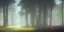 Placeholder: Deep forest with tall trees, misty, light rays, day time, flowers