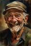 Placeholder: an expressive painting of old man wearing a baseball hat smiling painting, we might see a companion with features of absolute strength and determination, blended with warmth and deep faith. Perhaps his face expresses wisdom and courage, with eyes radiating confidence and faith.