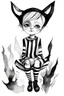 Placeholder: Watercolor black and white magic pixie with striped socks