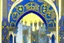 Placeholder: an open gothic_Arab gate in a blue-and-gold-tiled wall with a view of an old city by artist "Beardsley",by artist "Rackham",by artist "Bertha Lum",by artist "Dulac",by artist "Erte"