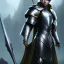 Placeholder: a pretty boy in armor, without beard, Has grey eyes, black hair.