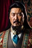 Placeholder: Hyperrealistic photography of Genghis Khan today, dressed in an elegant suit and ultra warm tie, incredible work of art