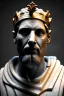 Placeholder: Ultra Realistic image, Roman sculpture, white marble material, Lionel Messi, gold crown of natural thorns, god crown, gold veins, gold ornaments, Renaissance style, sun rays background, waist up portrait, epic, celestial, cinematic lighting, God lights, 4k resolution, smooth details, soft lighting, unreal engine 5, art station, substance 3d.