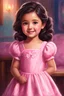 Placeholder: Digital painting of a beautiful little girl in a gorgeous pink dress, front view, Agnes face, smile, dark hair, bright eyes, cute face, adorable cute girl, cozy room in the background, Disney art, digital painting style, High quality, 4k