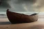 Placeholder: Small viking longboat shipwrecked at a pebbled beachside, fantasy, mystical, lightshafts, storm in the distance