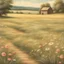 Placeholder: Wildflower Field Landscape Painting, Vintage Meadow Landscape Art Print, Country Field Wall Art