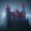 Placeholder: castle built from rubik's red green blue white fantasy foggy