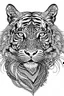 Placeholder: tiger face tattoo, coloring page, clean line art, adults drawing book, Black and white only, crisp black lines, sharp lines, coloring page for adults, black and white picture, lots of details,