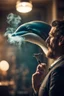 Placeholder: some dude smoking a pipe that looks like a dolphin smoking a pipe, bokeh, downlight, prize winning, depth of field, in the style of ivo caprino, backlight, aura