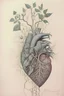 Placeholder: Drawing of a realistic heart where veins connect with creeper plant branches and flowers by salvador dali