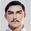 Placeholder: mysterious youthful Russan male, man, dark and intriguing, confident, intense, handsome, anime style, retroanime style, dark black short hairs, white shirt, white paint background, white man, brown eyes, mustache The head looks straight ahead