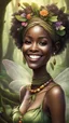 Placeholder: fairy smiling african lady in a wood