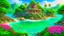 Placeholder: private tropical island, big beautiful house, Virginia mountains, flowers, beach, gems, trending on artstation, sharp focus, studio photo, intricate details, highly detailed, gemstones decorating a lagoon