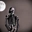 Placeholder: skeleton cyborg, one man band, full moon background center large, steampunk style,