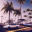 Placeholder: 1980's aesthetic vaporwave palm trees with spheres and car