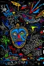 Placeholder: expressionism, Pixar style, in abstract art Basquiat, Picasso, Miro, Kandinsky, Klee, Birell, Fairey, Ardon, Buffet and Picasso style, HD --s 750 --v 5.1 --style raw, Acrylic colors black background