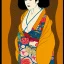 Placeholder: Retrato de cuerpo entero una Geisha Bella voluptuosa con kimono con el estilo de Gustav Klimt