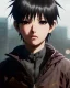 Placeholder: Detailed young anime boy crying, dark brown hair , intricate details, full body portrait, keep head in frame, slight, black Japanese motif, concept art, highly detailed, digital painting, concept art, sharp focus, illustration, art by Yoji Shinkawa, WLOP and greg rutkowski and alphonse mucha and artgerm and yanjun Chen and Junji ito and Makoto Shinkai, HDR, octane render