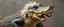 Placeholder: crocodile dog with fluffy hair, doing dog things and eating mustache man