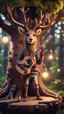 Placeholder: portrait of hairy rock guitar ninja deer living inside a tree house in a hollow huge tree growing light bulbs, singing into ornate studio mic,bokeh like f/0.8, tilt-shift lens 8k, high detail, smooth render, down-light, unreal engine, prize winning