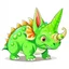 Placeholder: Cartoon illustration for children: Greeb Triceratops with one broken horn