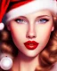 Placeholder: girl in Santa hat, close up portrait, Christmas, smiling, red lipstick, blonde hair