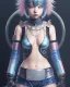 Placeholder: Detailed cute anime Kunoichi girl, blue hair buns, pink bangs, black latex bodysuit, intricate details, full body portrait, keep head in frame, slight smile, black Japanese motif, concept art, highly detailed, digital painting, concept art, sharp focus, illustration, art by Yoji Shinkawa, WLOP and greg rutkowski and alphonse mucha and artgerm and yanjun Chen and Junji ito and Makoto Shinkai, HDR, octane render