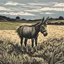 Placeholder: A donkey in the Welsh field painted by a fine linocut