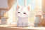 Placeholder: cute chibi thankful cat praying in an icy room in sunshine