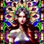 Placeholder: "Stained glass window design of an insane beautiful girl framed with fractal flowers" long shiny, wavy flowing hair, polished, ultra-detailed vector floral illustration mixed with hyper realism, vivid pastel colors, vector floral details in the background, muted colours, hyper-detailed ultra intricate overwhelming realism in a detailed complex scene with magical fantasy atmosphere, no signature, no watermark