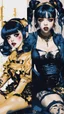 Placeholder: Poster in two gradually, a one side malevolent goth vampire girl face and other side the Singer Melanie Martinez face, full body, sit pose, painting by Yoji Shinkawa, darkblue and gold tones,