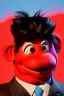 Placeholder: Waist up muppet Portrait, Kim Jong-un muppet doll, black suit, photo studio, red background, unreal engine 5, concept art, art station, ray tracing, lumen lighting, ultra detail, volumetric lighting, 3d.