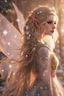 Placeholder: Elven princess,elven crown,long white blonde golden hair,rapunzel hair,ice flowers,beautiful,light blue,dark blue,golden armor,sparkle,glitter,ice flowers,snow,elven ears,dark fairy princess