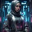 Placeholder: Fhoto full body, reality, Raw, hijab as cyberpunk, digital art, with logo text "addie", intricate details, powerful composition, captivating, , trending on artstation, sharp focus, studio photo, intricate details, highly detailed high tech, by addie_digi