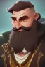 Placeholder: Fantasy Bearded strong man wearing a thick fur-lined merchant's coat, wearing gold rings, divine, halo, happy smiling, portrait, high definition, realistic, long hair, dynamic lighting, volumetric lighting, mustache