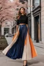 Placeholder: full body Spring 2024 Women's Pleated Skirt Fashion and Color,modern city scape,