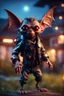 Placeholder: glowing vampire bat gremlin doctor pimp hippie in the evening, hovering with glowing jets from rocket backpack in the backyard, in the style of a fallout 4,bokeh like f/0.8, tilt-shift lens 8k, high detail, smooth render, down-light, unreal engine, prize winning